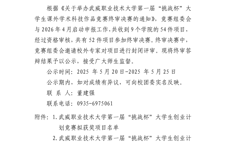 关于178体育app官网第一届“挑战杯”大学生创业计划竞赛结果的公示